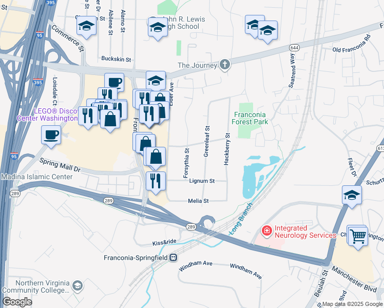 map of restaurants, bars, coffee shops, grocery stores, and more near 6705 Forsythia Street in Springfield