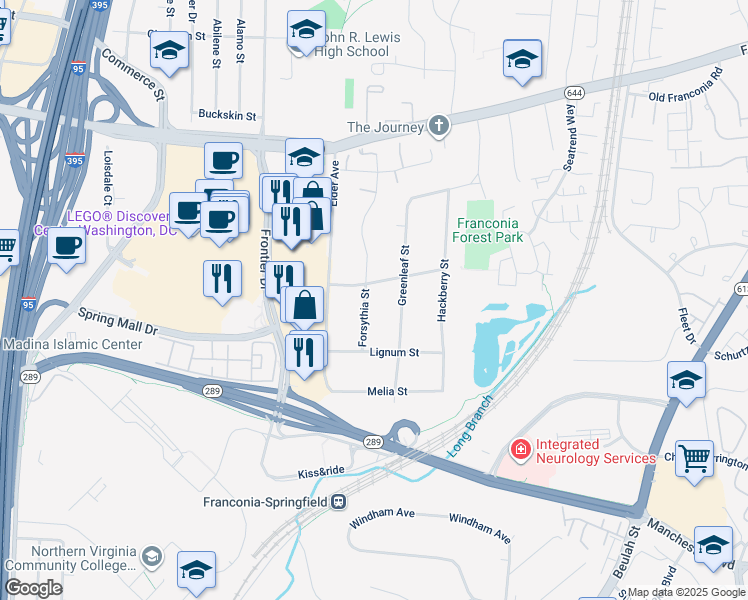 map of restaurants, bars, coffee shops, grocery stores, and more near 6705 Forsythia Street in Springfield