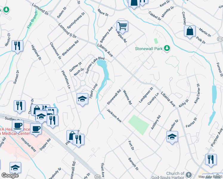 map of restaurants, bars, coffee shops, grocery stores, and more near 9265 Sumner Lake Boulevard in Manassas