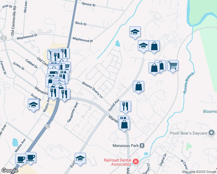 map of restaurants, bars, coffee shops, grocery stores, and more near 8010 Duck Pond Terrace in Manassas