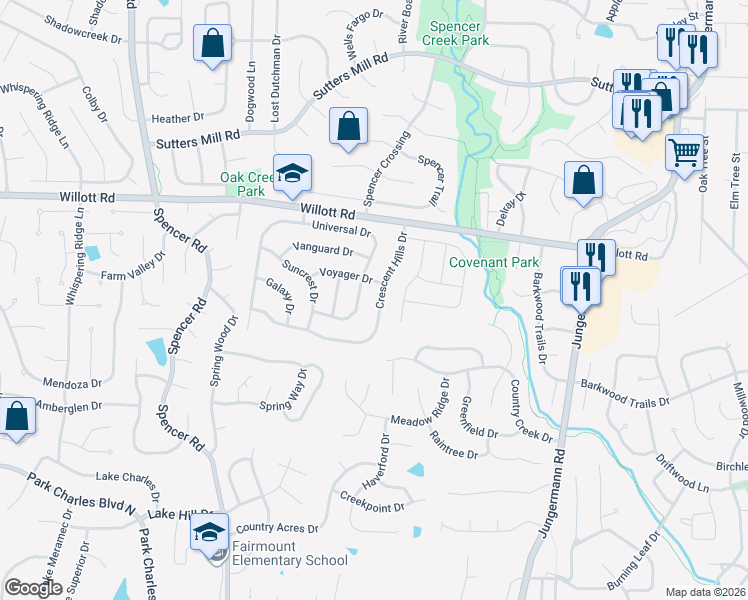 map of restaurants, bars, coffee shops, grocery stores, and more near 24 Voyager Drive in St. Peters