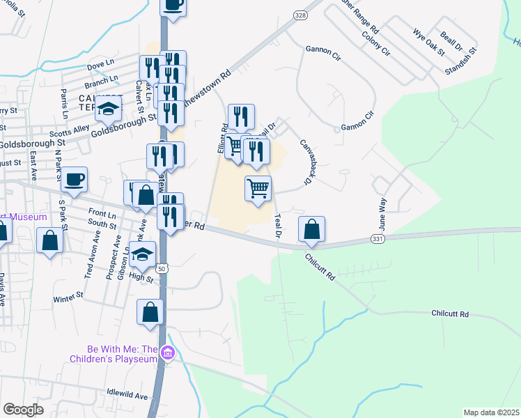 map of restaurants, bars, coffee shops, grocery stores, and more near 8155 Elliott Road in Easton