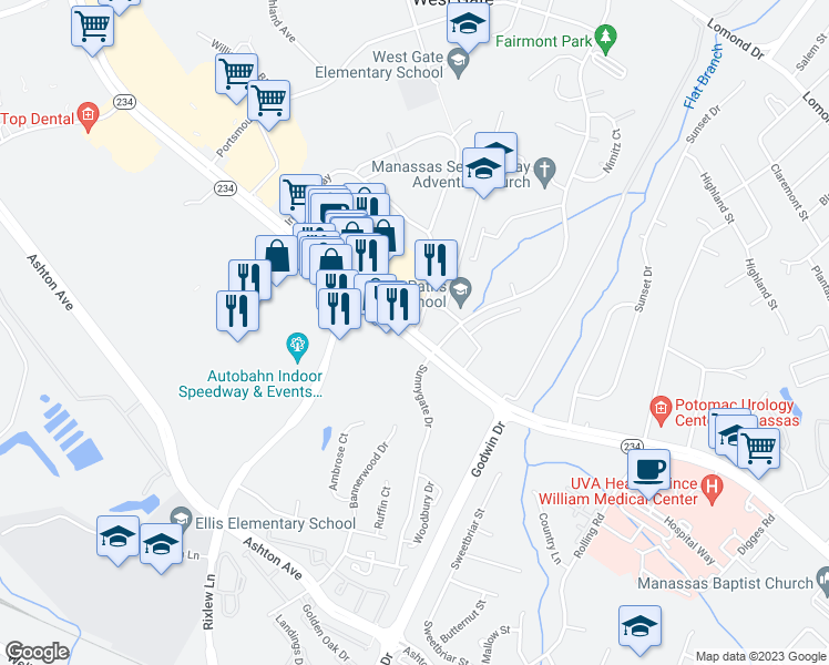 map of restaurants, bars, coffee shops, grocery stores, and more near Sudley Rd & Irongate Way in West Gate