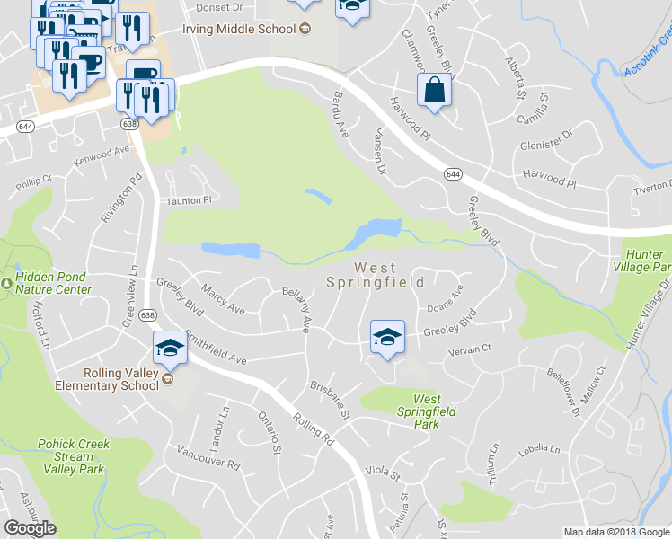 map of restaurants, bars, coffee shops, grocery stores, and more near 6700 Norview Court in West Springfield