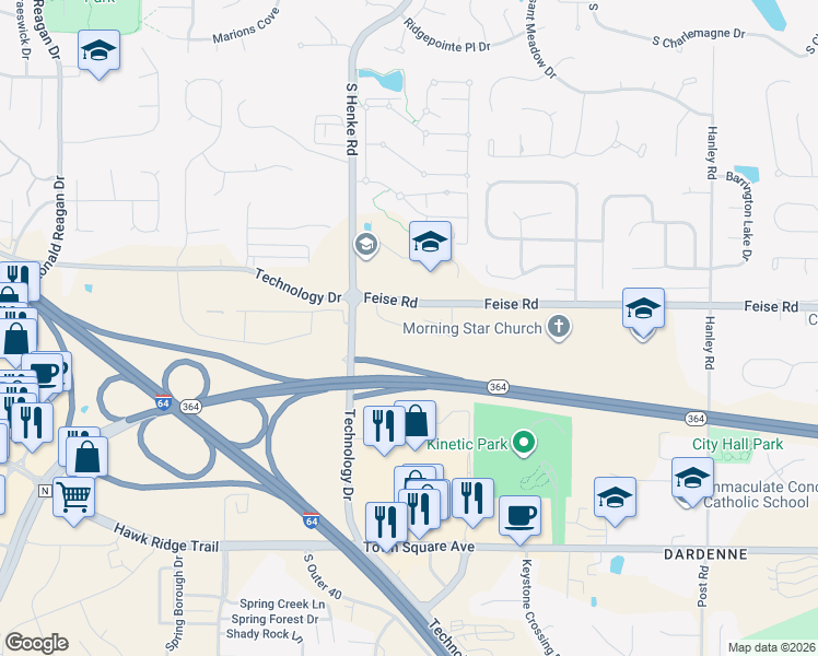 map of restaurants, bars, coffee shops, grocery stores, and more near Stonewall Creek Drive in St. Charles County