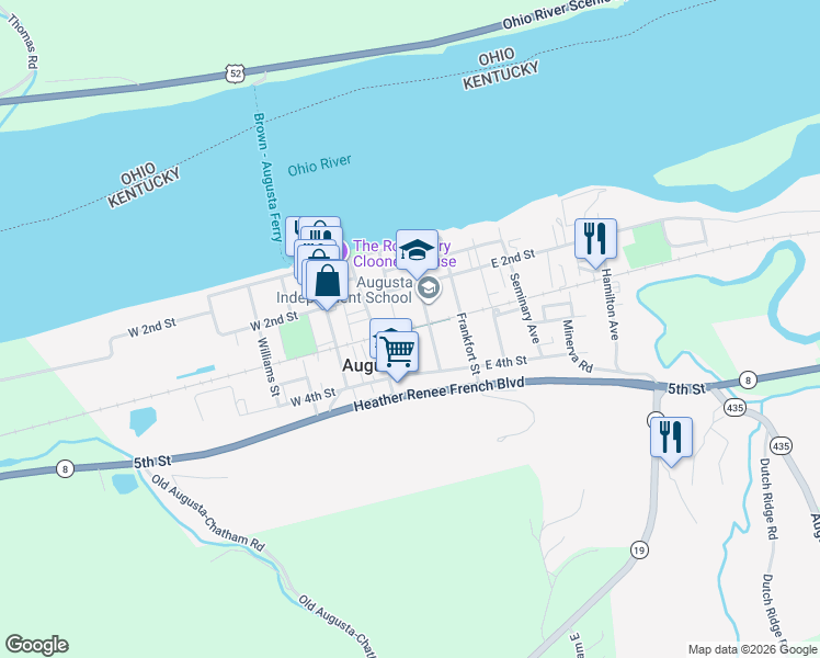 map of restaurants, bars, coffee shops, grocery stores, and more near East 3rd Street in Augusta