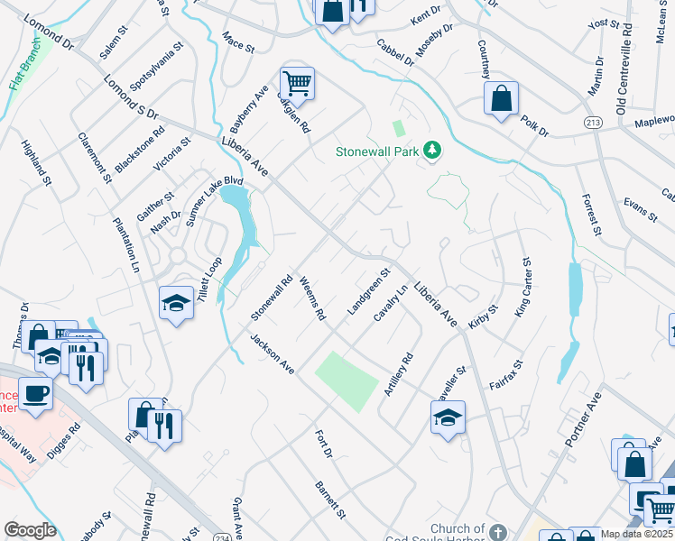 map of restaurants, bars, coffee shops, grocery stores, and more near 8452 Willow Glen Court in Manassas