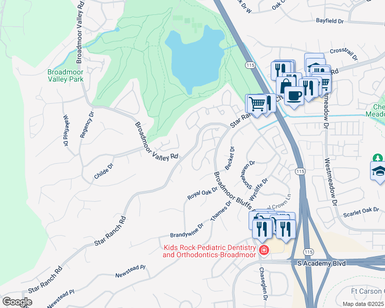 map of restaurants, bars, coffee shops, grocery stores, and more near 4090 Autumn Heights Drive in Colorado Springs