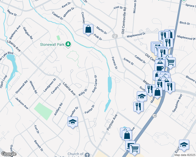 map of restaurants, bars, coffee shops, grocery stores, and more near 8561 King Carter Street in Manassas