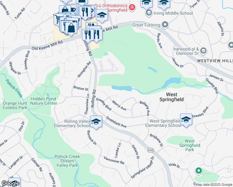 map of restaurants, bars, coffee shops, grocery stores, and more near 8134 Carr Place in West Springfield
