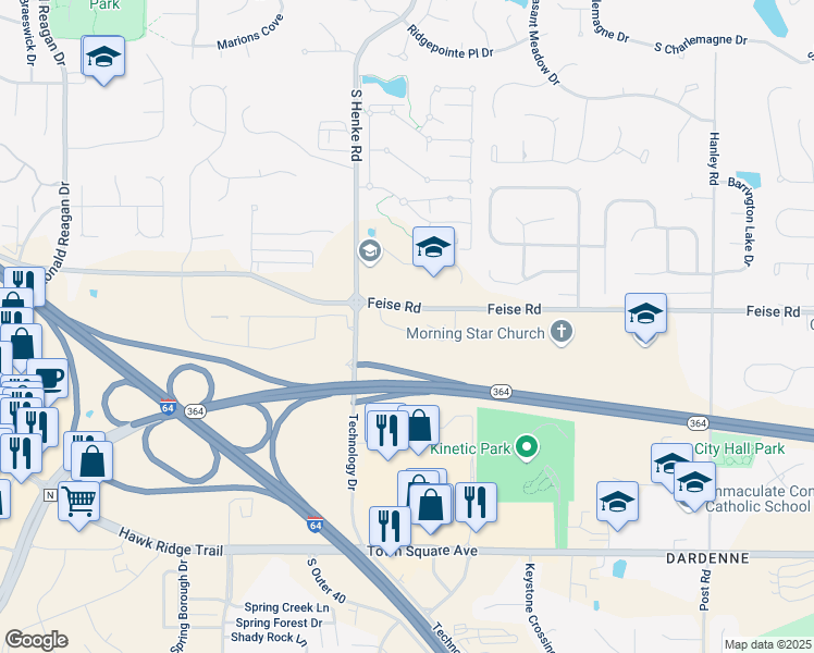 map of restaurants, bars, coffee shops, grocery stores, and more near 137 Stonewall Creek Drive in O'Fallon