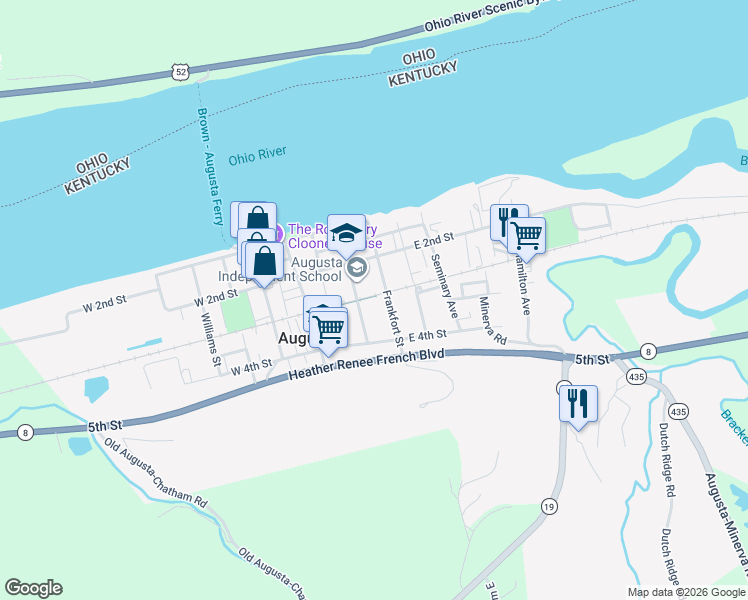 map of restaurants, bars, coffee shops, grocery stores, and more near 302 Frankfort Street in Augusta