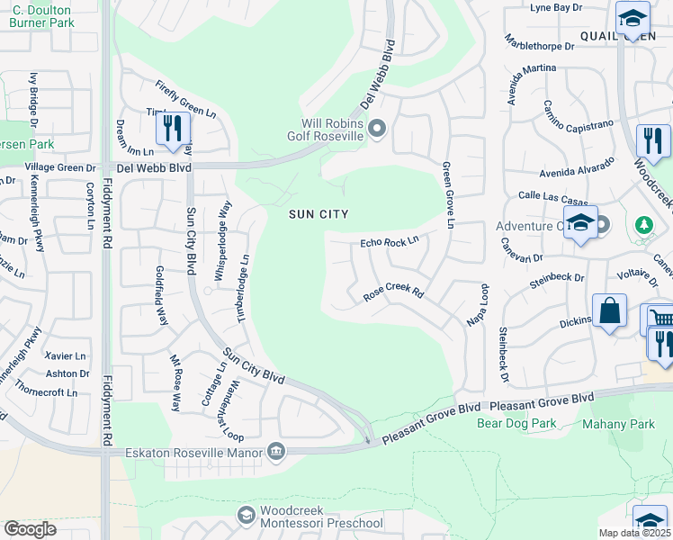 map of restaurants, bars, coffee shops, grocery stores, and more near 800 Dragonfly Court in Roseville