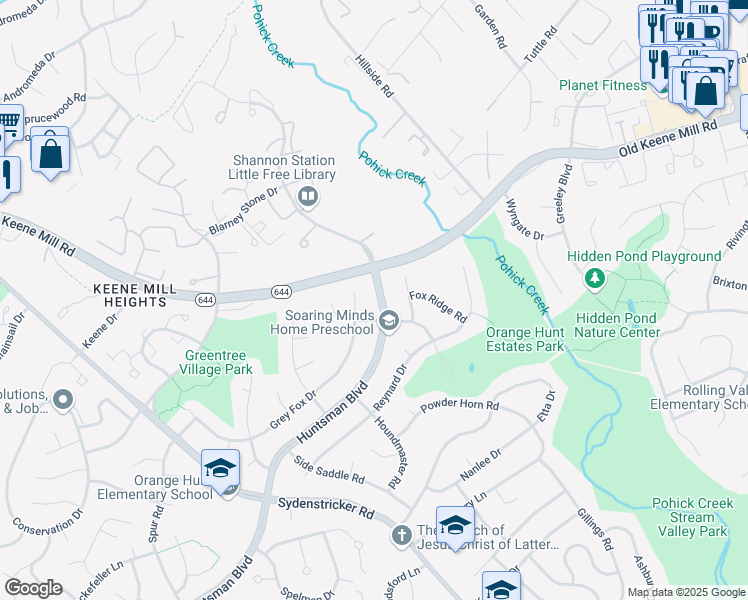 map of restaurants, bars, coffee shops, grocery stores, and more near 6604 Huntsman Boulevard in Springfield