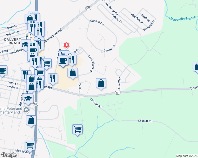 map of restaurants, bars, coffee shops, grocery stores, and more near 29568 Brant Court in Easton