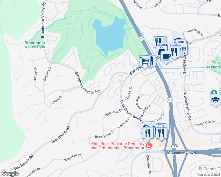 map of restaurants, bars, coffee shops, grocery stores, and more near 4070 Autumn Heights Drive in Colorado Springs