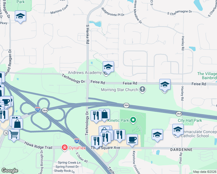map of restaurants, bars, coffee shops, grocery stores, and more near 331 Stonewall Creek Drive in Dardenne Prairie