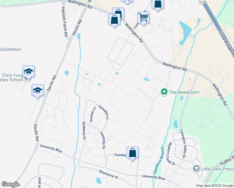 map of restaurants, bars, coffee shops, grocery stores, and more near 12096 Hartwood Meadow Place in Bristow