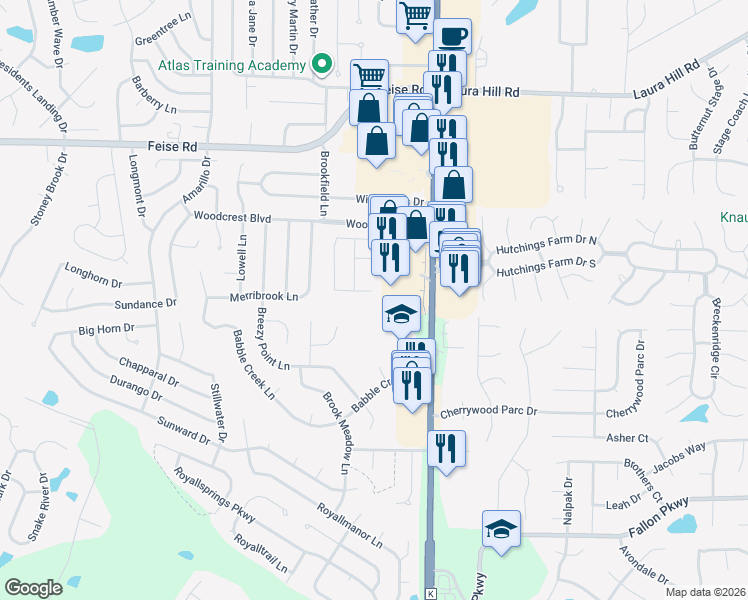 map of restaurants, bars, coffee shops, grocery stores, and more near 2601 State Highway K in O'Fallon