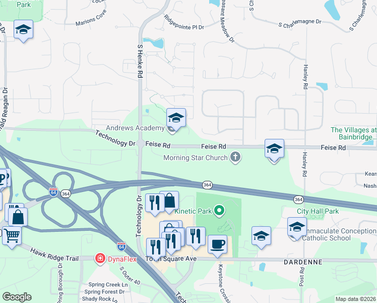 map of restaurants, bars, coffee shops, grocery stores, and more near 307 Stonewall Creek Drive in O'Fallon