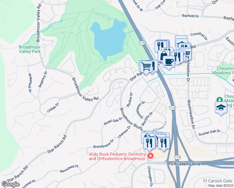 map of restaurants, bars, coffee shops, grocery stores, and more near 4015 Autumn Heights Drive in Colorado Springs