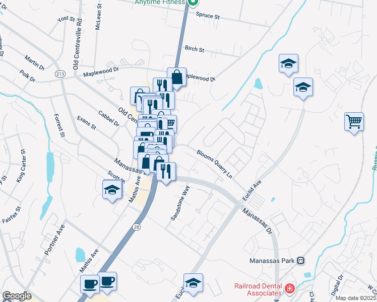 map of restaurants, bars, coffee shops, grocery stores, and more near 8518 White Pine Drive in Manassas Park