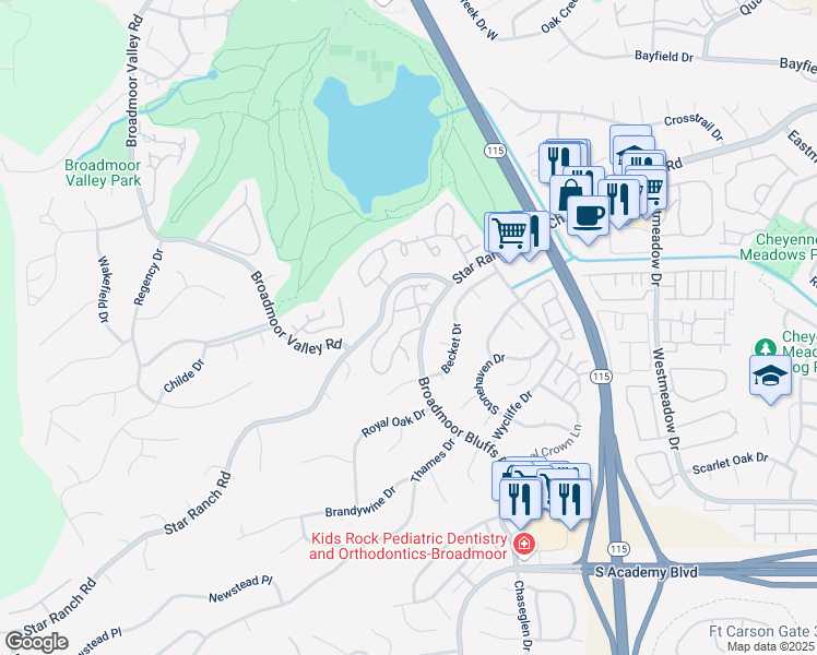 map of restaurants, bars, coffee shops, grocery stores, and more near 4015 Autumn Heights Drive in Colorado Springs