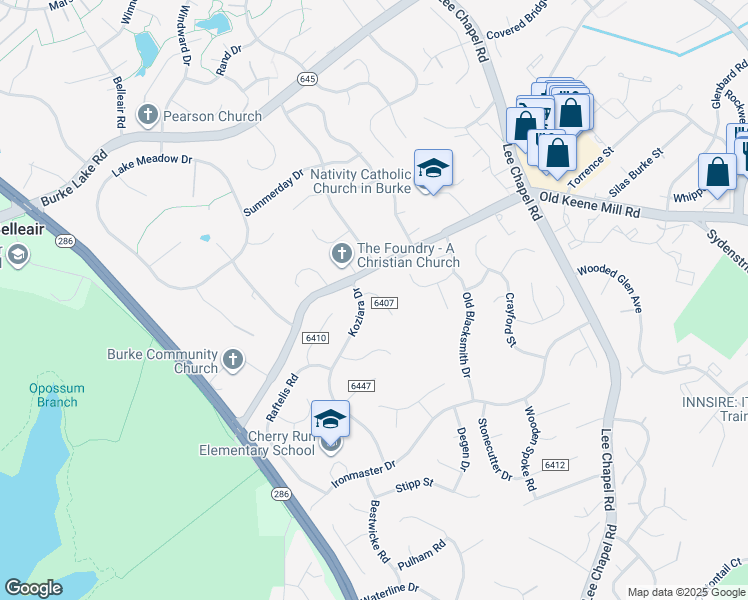 map of restaurants, bars, coffee shops, grocery stores, and more near 9713 Harr Court in Burke
