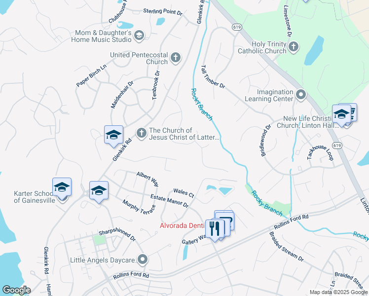map of restaurants, bars, coffee shops, grocery stores, and more near 13995 Dancing Twig Drive in Gainesville