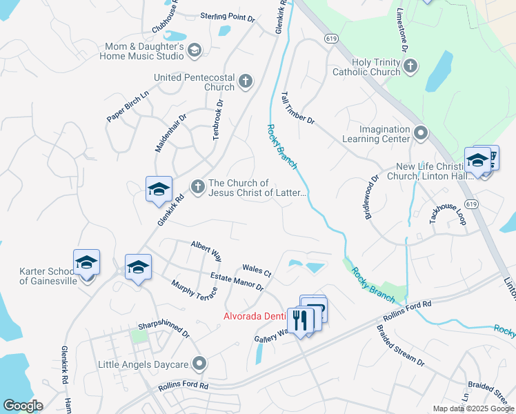 map of restaurants, bars, coffee shops, grocery stores, and more near 13995 Dancing Twig Drive in Gainesville