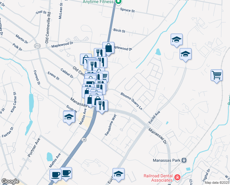map of restaurants, bars, coffee shops, grocery stores, and more near 8514 White Pine Drive in Manassas Park