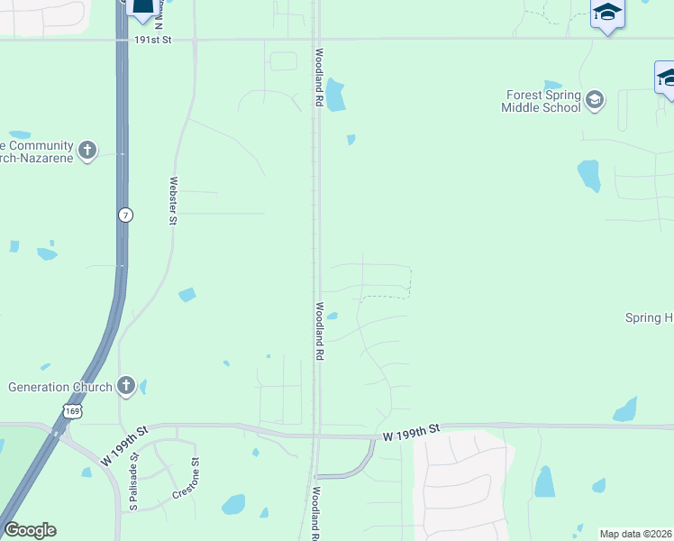 map of restaurants, bars, coffee shops, grocery stores, and more near 19573 South Woodland Road in Spring Hill