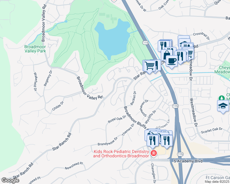 map of restaurants, bars, coffee shops, grocery stores, and more near 4070 Autumn Heights Drive in Colorado Springs