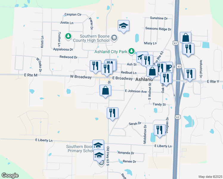 map of restaurants, bars, coffee shops, grocery stores, and more near 180 South Main Street in Ashland