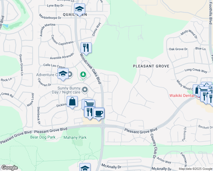map of restaurants, bars, coffee shops, grocery stores, and more near 1724 Fergus Drive in Roseville