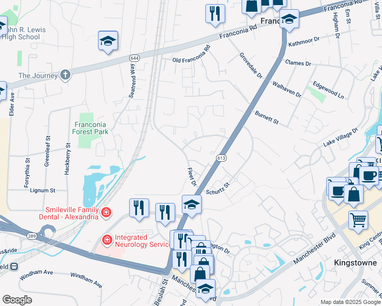map of restaurants, bars, coffee shops, grocery stores, and more near 6608 Elk Park Court in Alexandria