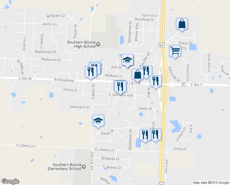 map of restaurants, bars, coffee shops, grocery stores, and more near 205 East Johnson Avenue in Ashland
