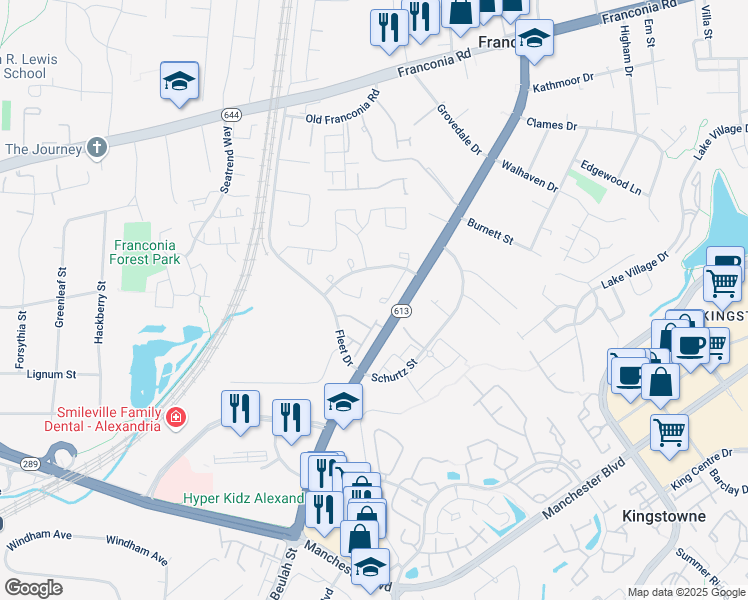 map of restaurants, bars, coffee shops, grocery stores, and more near 6640 Deer Gap Court in Alexandria