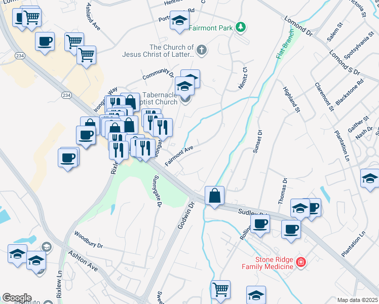 map of restaurants, bars, coffee shops, grocery stores, and more near 8478 Craggan Lane in Manassas