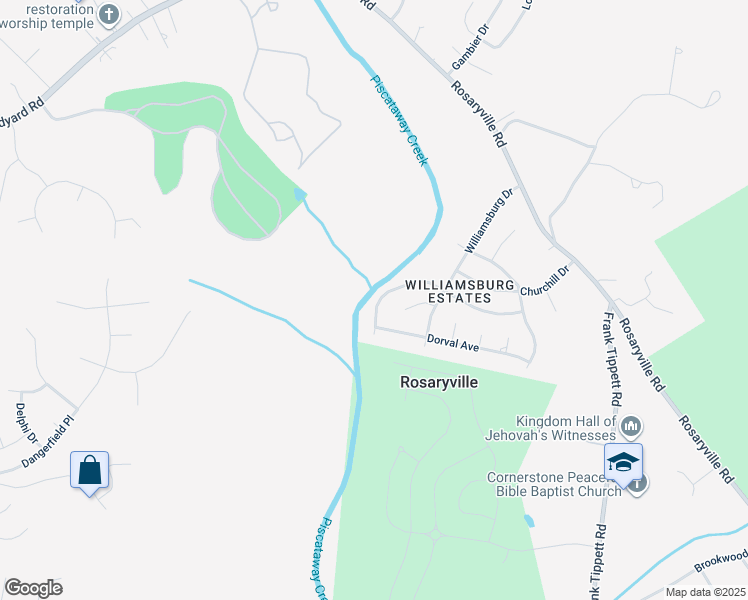 map of restaurants, bars, coffee shops, grocery stores, and more near 9706 Green Apple Turn in Upper Marlboro
