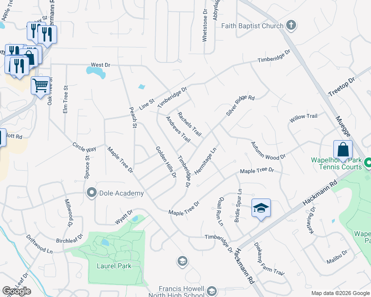 map of restaurants, bars, coffee shops, grocery stores, and more near 59 Vintage in St. Peters