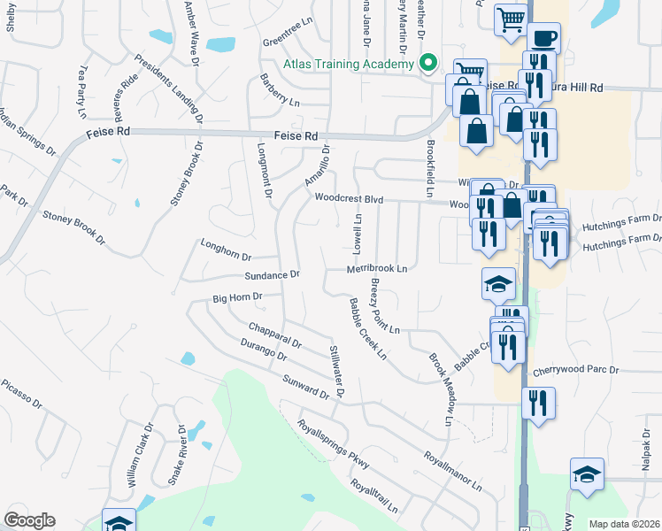map of restaurants, bars, coffee shops, grocery stores, and more near 519 Merribrook Lane in O'Fallon