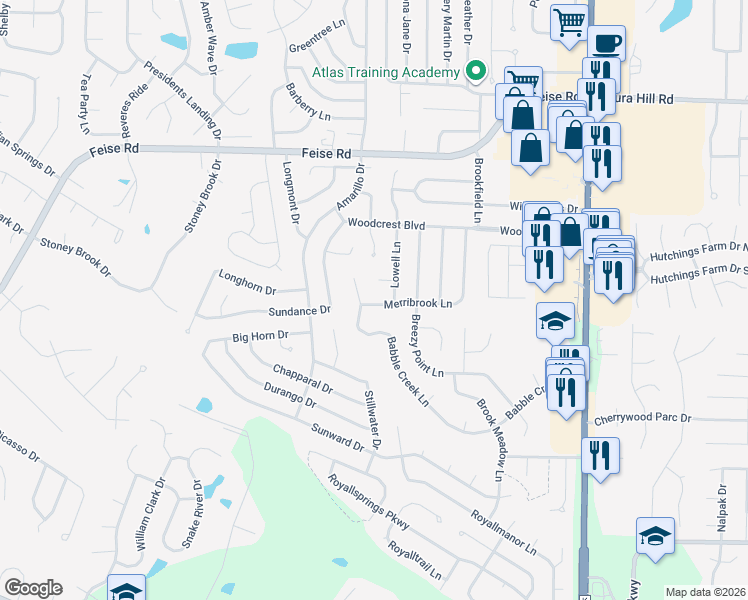 map of restaurants, bars, coffee shops, grocery stores, and more near 519 Merribrook Lane in O'Fallon
