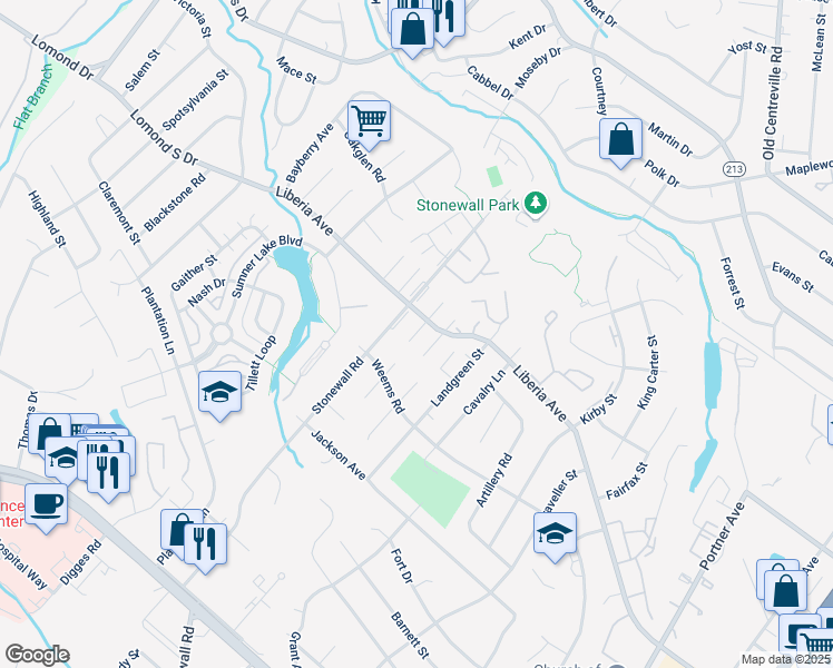map of restaurants, bars, coffee shops, grocery stores, and more near 8430 Piney Point Court in Manassas