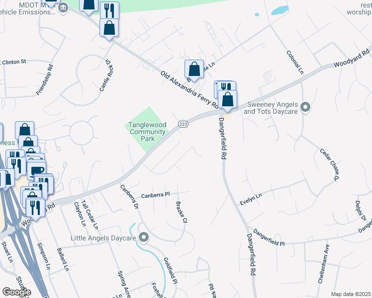 map of restaurants, bars, coffee shops, grocery stores, and more near 7920 Denton Drive in Clinton