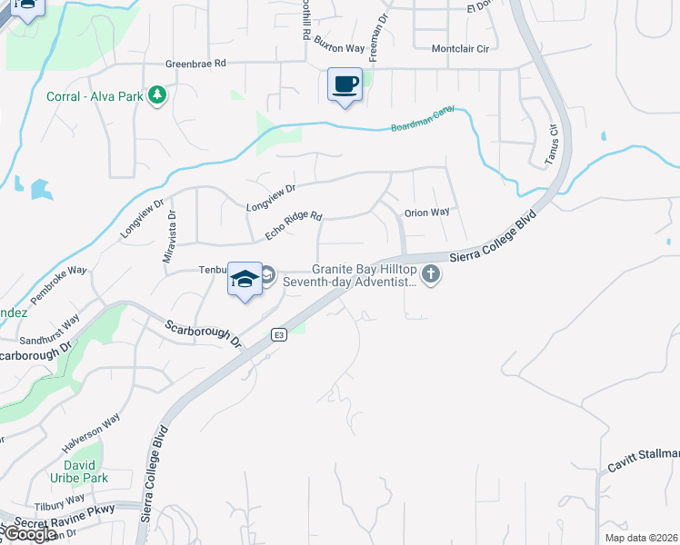 map of restaurants, bars, coffee shops, grocery stores, and more near 4693 Kilmartin Court in Rocklin