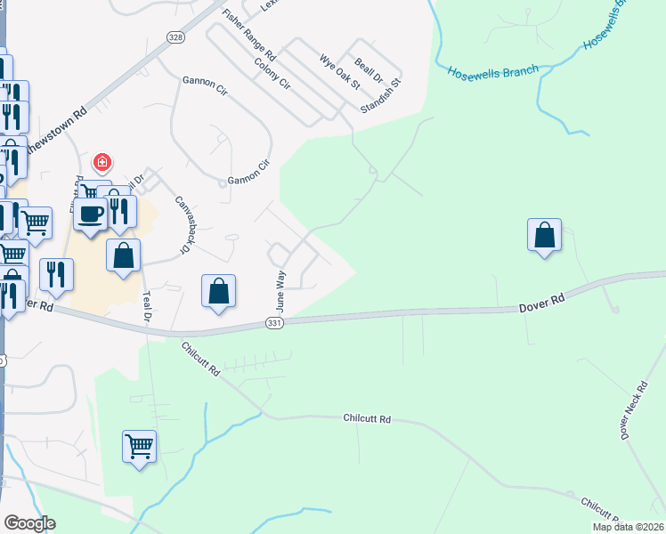map of restaurants, bars, coffee shops, grocery stores, and more near 29739 Penny Lane in Easton