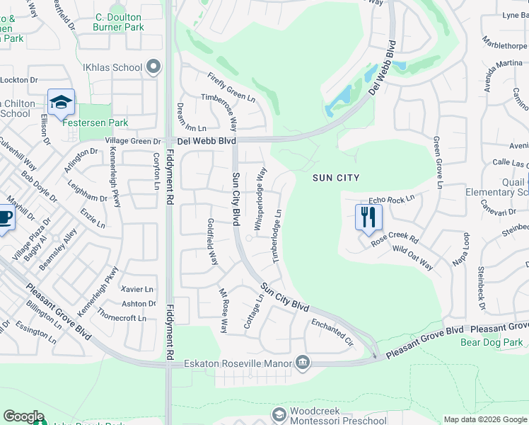 map of restaurants, bars, coffee shops, grocery stores, and more near 5976 Whisperlodge Way in Roseville
