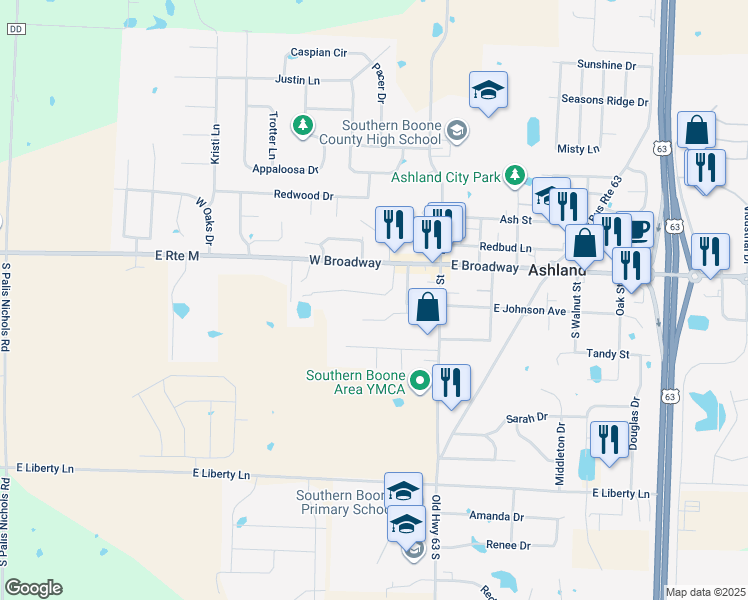 map of restaurants, bars, coffee shops, grocery stores, and more near 304 Salinda Drive in Ashland
