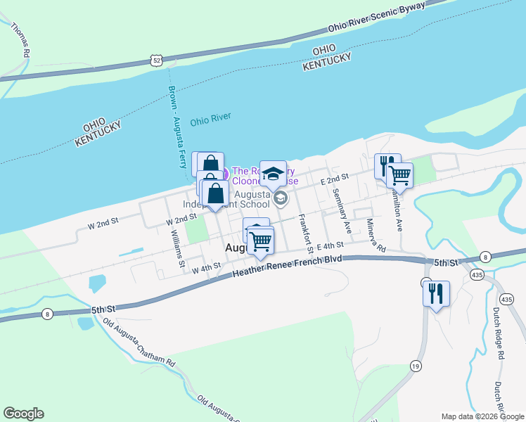 map of restaurants, bars, coffee shops, grocery stores, and more near 2ND West 3rd Street in Augusta